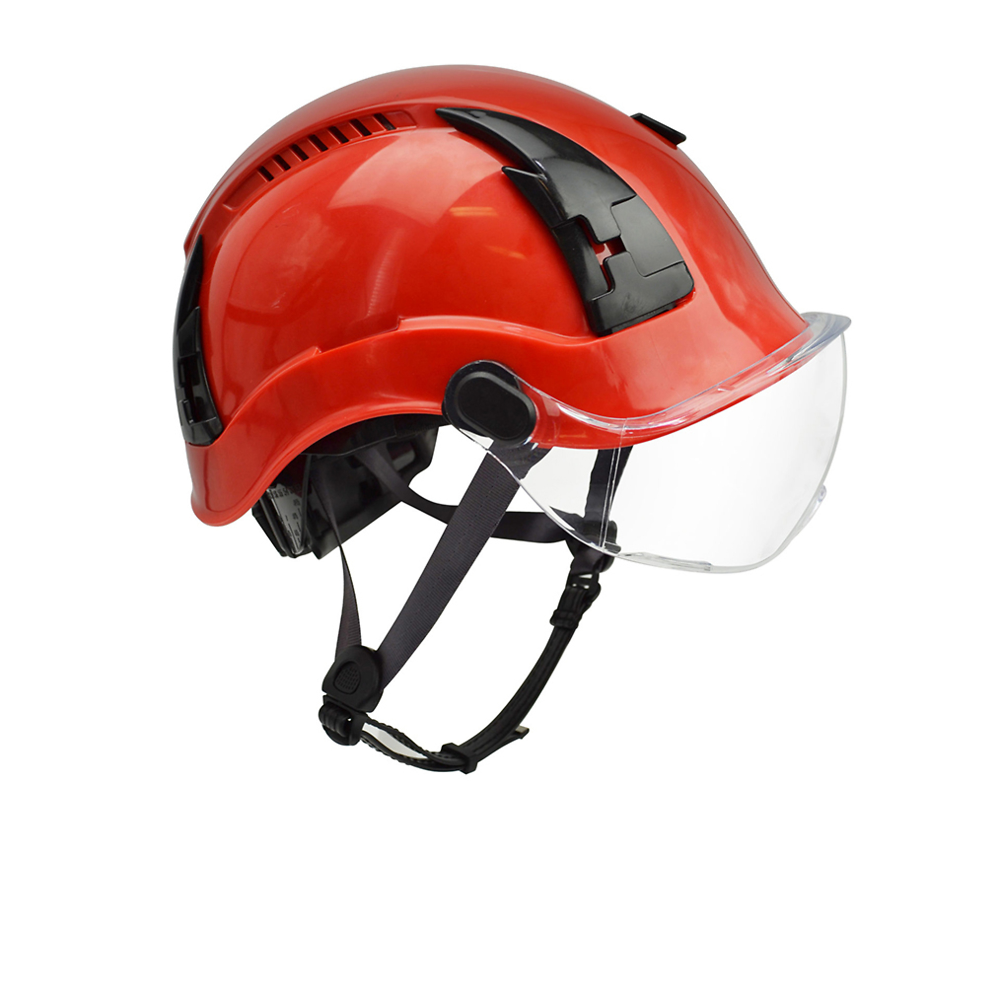 Malta Dynamics Apex Type 2 Safety Helmet with Clear Visor — Vented, Red, 6-Point Suspension, Class C, ANSI/OSHA Compliant, Model# HTR2001